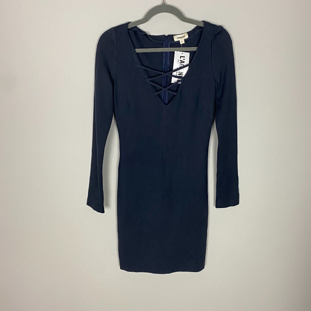 L'Agence Cage Bodycon Long Sleeve Dress Womens Small Blue